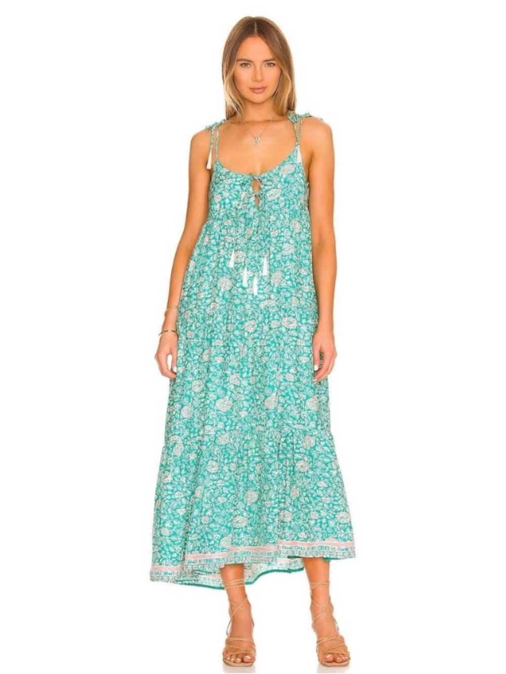 Natalie Martin January Midi/Maxi Dress, Floral Print Amalfi Sea, Teal/Pink, S